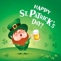 Happy Saint Patricks Day! Leprechaun on the clover field. Royalty Free Stock Photo