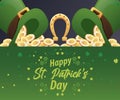 happy saint patricks day lettering with coins in elf tophats and horseshoe Royalty Free Stock Photo