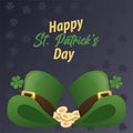 happy saint patricks day lettering with elf tophats and coins Royalty Free Stock Photo