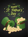 happy saint patricks day lettering with treasure in elf tophats and clovers Royalty Free Stock Photo