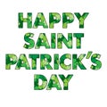 Happy Saint Patricks day shamrock pattern typography