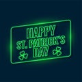 Happy saint patricks day written with green neon light background