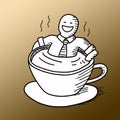 Happy salary man in coffee cup