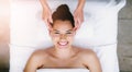 Happy, salon and portrait of woman at spa for massage, facial treatment and luxury pamper. Aesthetic, dermatology and Royalty Free Stock Photo