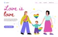 Happy same-sex lesbian parents with little son boy a vector illustration