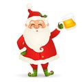 Happy Santa Claus with beer isolated on white background. Cartoon style Santa Claus enjoy a glass of beer. Santa clause