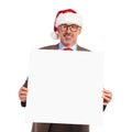 Happy santa claus businessman holding a blank board Royalty Free Stock Photo