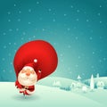 Happy Santa Claus is coming to town - winter night scene vector illustration Royalty Free Stock Photo