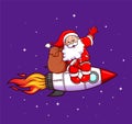 The happy santa claus is giving the christmas gift with the turbo rocket Royalty Free Stock Photo