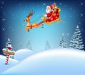 Happy Santa Claus in his sled pulled by reindeer Royalty Free Stock Photo