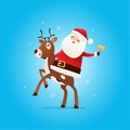 Happy Santa Claus riding a Christmas reindeer Royalty Free Stock Photo