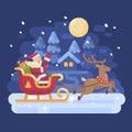 Happy Santa Claus riding in a sleigh drawn by reindeer Royalty Free Stock Photo