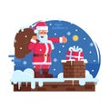 Happy Santa Claus and Roof Chimney Royalty Free Stock Photo