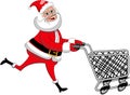 Happy Santa Claus Running Pushing Empty Cart