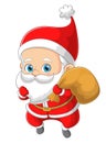 The happy santa claus is settling down the step for putting the gift under the christmas gift Royalty Free Stock Photo