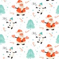 Happy Santa Claus and singing snowman pattern.