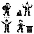 Happy Santa Claus stick figure man vector illustration set. Winter holidays celebration silhouette pictogram icon Royalty Free Stock Photo
