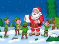 Happy Santa Claus surrounded by dwarves illustration