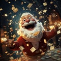Happy Santa Claus throws money in the air. 3D illustration. Generative AI