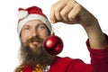 Happy santa clause shows Christmas Ball Royalty Free Stock Photo