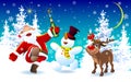 Happy Santa, a deer and a snowman on Christmas Eve 1 Royalty Free Stock Photo