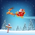 Happy Santa in his Christmas sled being pulled by reindeer Royalty Free Stock Photo