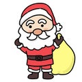 The Happy Santa holding a yellow gift bag, cute cartoon Royalty Free Stock Photo