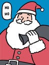 Happy Santa says ho ho, Christmas greeting card, holiday concept, hand-drawn line art style vector illustration Royalty Free Stock Photo
