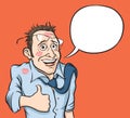 Happy satisfied man thumbs up with speech balloon