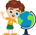 Happy School Boy Cartoon Character Showing The Globe Royalty Free Stock Photo