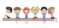 Happy school children rejoicing with their arms raised cartoon Royalty Free Stock Photo