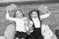 Happy school friends little girls having fun, back to school concept Royalty Free Stock Photo
