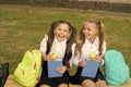 Happy school friends little girls having fun, emotional development concept Royalty Free Stock Photo