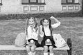 Happy school friends little girls having fun, joyful children concept Royalty Free Stock Photo