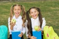 Happy school friends little girls having fun, laughing concept Royalty Free Stock Photo