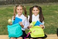 Happy school friends little girls having fun, lunch time concept Royalty Free Stock Photo