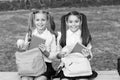 Happy school friends little girls having fun, lunch time concept Royalty Free Stock Photo