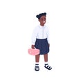 Happy school girl. Junior schoolkid portrait. Excited elementary schoolgirl, first grader. Black child pupil stand in