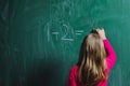 Happy school girl on math classes Royalty Free Stock Photo