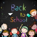 Happy school kids and back to school background