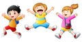 Happy school kids cartoon jumping
