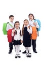 Happy school kids with colorful bags