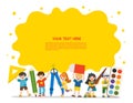 Happy school kids with elements of school. Royalty Free Stock Photo