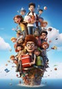 Happy School Squad. Colorful 3D Character Poster Showcasing Friends Fun-filled Moments as they Gear up for School