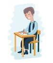 Happy school student filling out answers to exam test Royalty Free Stock Photo