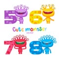 Happy School Theme. Cute Colorful Monsters And Kids Numbers Vector Set. Luck Cartoon Mascot. Royalty Free Stock Photo