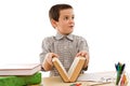 Happy schoolboy with books