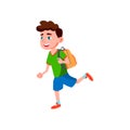 happy schoolboy running with backpack after school lessons cartoon vector