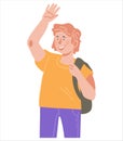 Happy schoolboy smiling waving hands, flat vector illustration isolated.