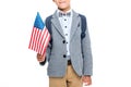 Happy schoolboy with usa flag Royalty Free Stock Photo